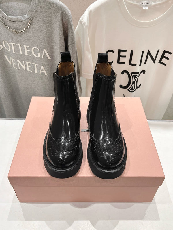 Miu Ankle Boots Black Polished Calfskin