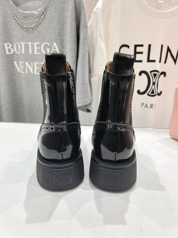 Miu Ankle Boots Black Polished Calfskin