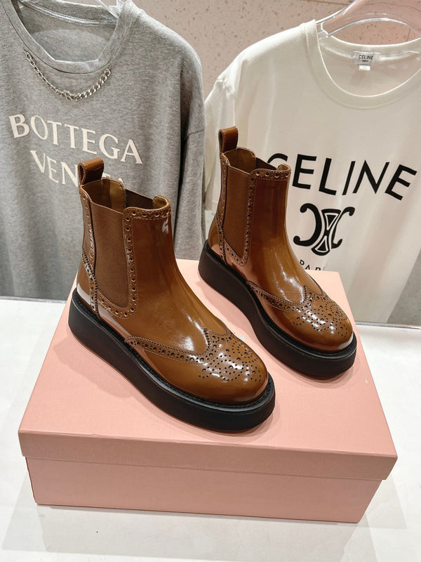 Miu Ankle Boots Caramel Brown Polished Calfskin