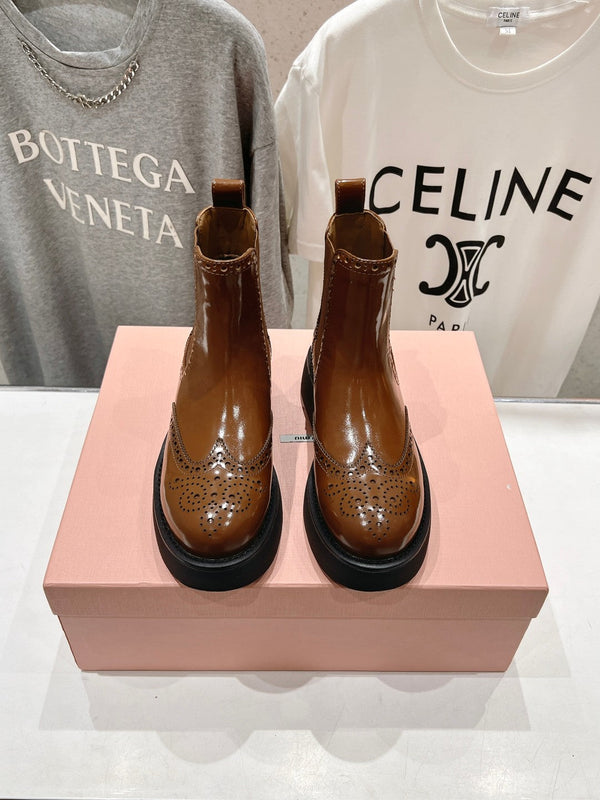 Miu Ankle Boots Caramel Brown Polished Calfskin