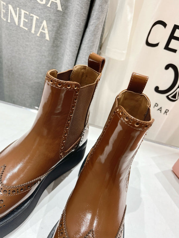 Miu Ankle Boots Caramel Brown Polished Calfskin