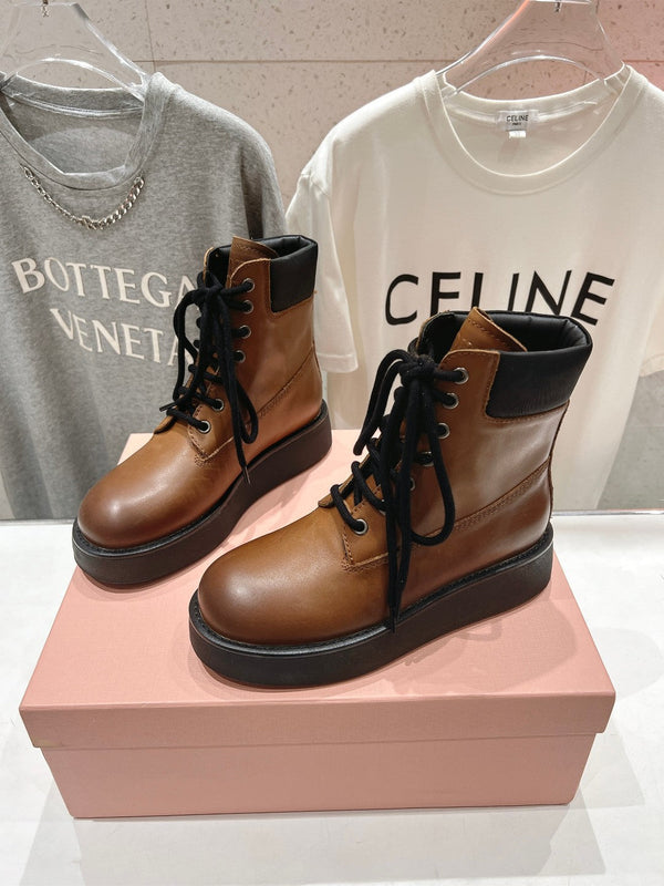 Miu Lace-Up Boots Vintage Brown Waxed Calfskin
