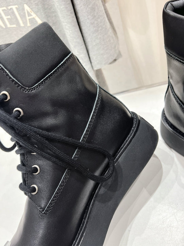 Miu Lace-Up Boots Black Waxed Calfskin