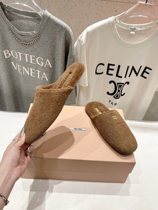 Miu Slippers Peanut Brown Imported Sheepskin