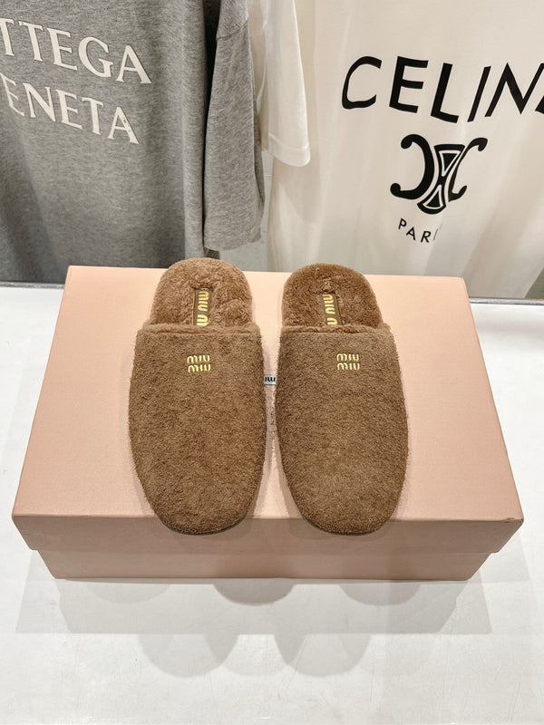 Miu Slippers Peanut Brown Imported Sheepskin