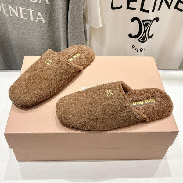 Miu Slippers Peanut Brown Imported Sheepskin