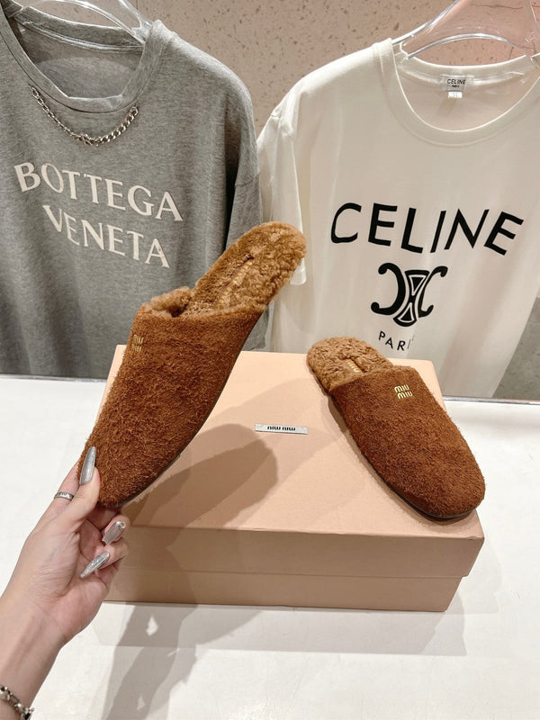 Miu Slippers Tawny Imported Sheepskin