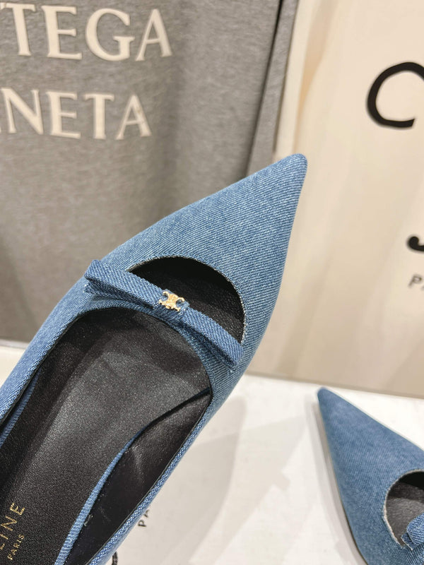 CELINE 25C Ballet Flats Demin Blue Patent Leather 236743