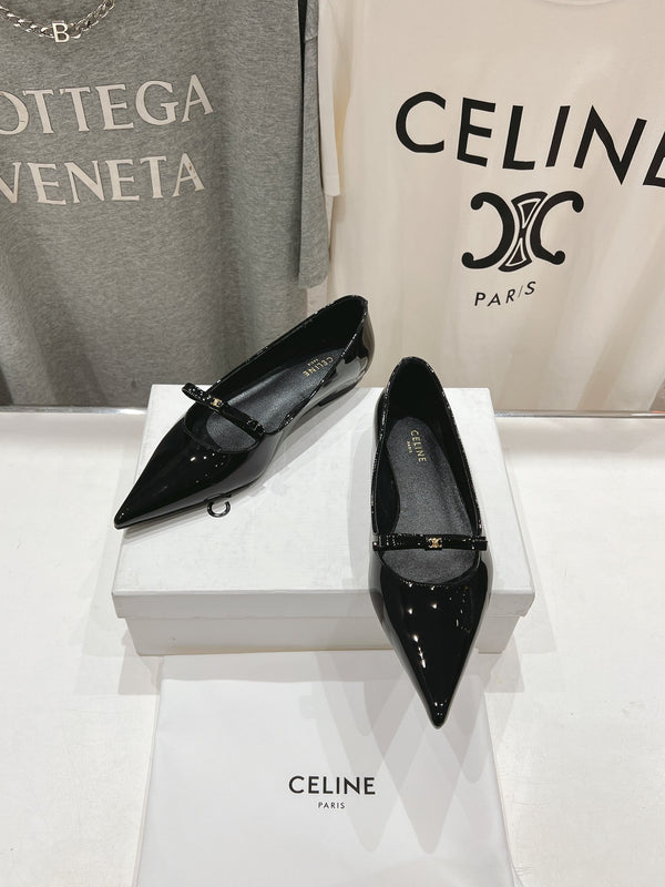 CELINE 25C Ballet Flats Black Patent Leather 236744