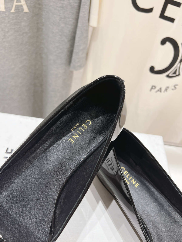 CELINE 25C Ballet Flats Black Patent Leather 236744