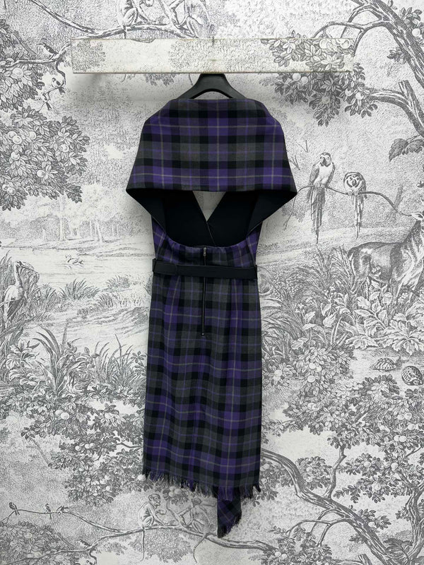 CD 25 Halter-neck Backless Dress Purple Black Wool Fabric