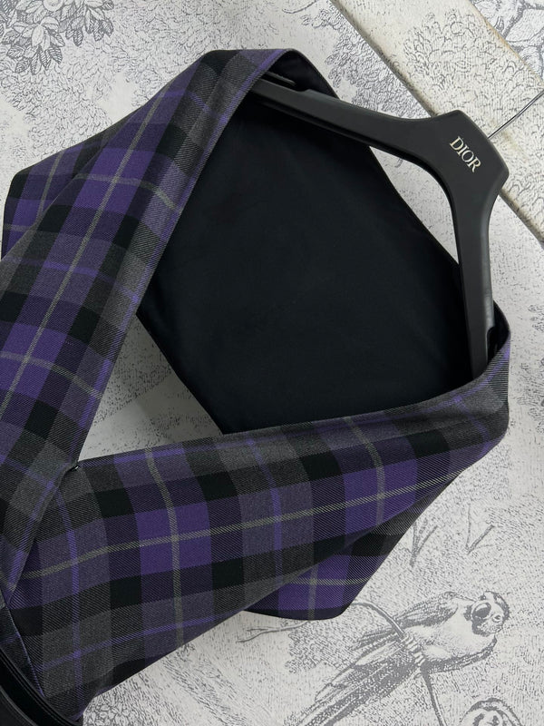 CD 25 Halter-neck Backless Dress Purple Black Wool Fabric