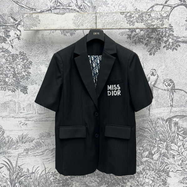 CD 25 Short-sleeved Suit Jacket Black White Polyester