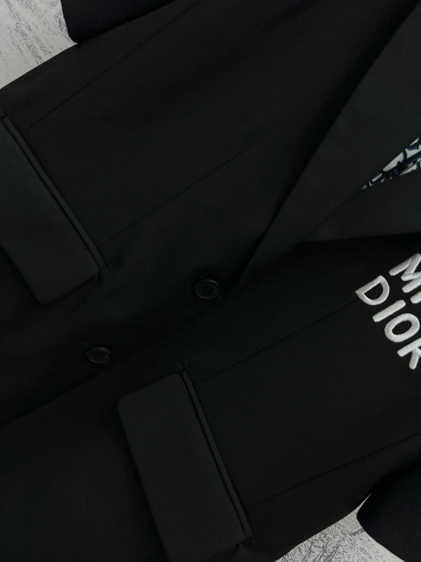 CD 25 Short-sleeved Suit Jacket Black White Polyester