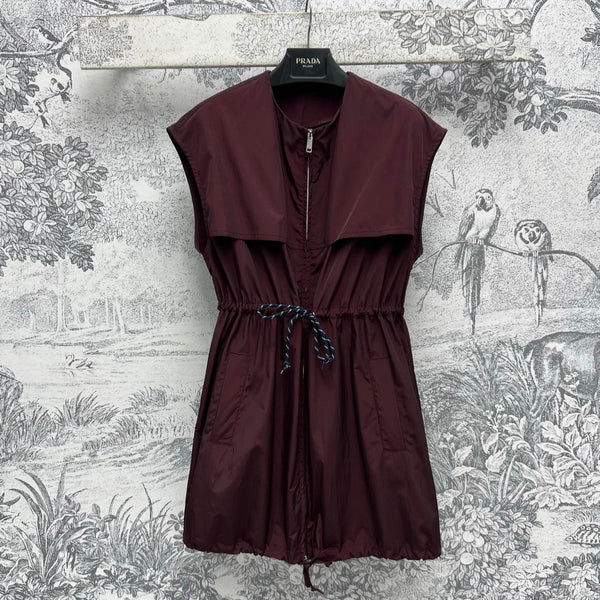 Prada 25 Sleeveless Waist Dress Red Burgundy Polyester