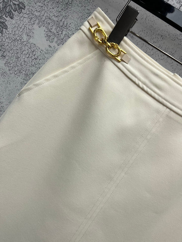 LV 25 Long Skirt Logo White Polyamide Wool
