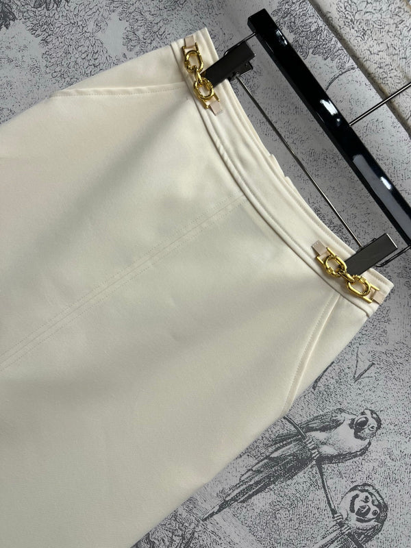 LV 25 Long Skirt Logo White Polyamide Wool