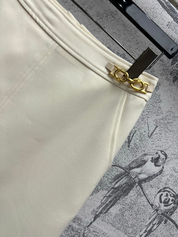 LV 25 Long Skirt Logo White Polyamide Wool