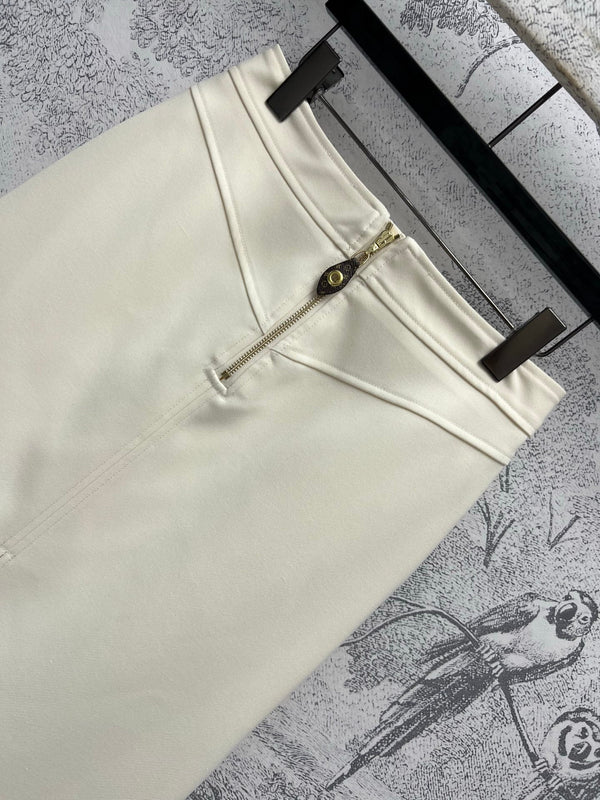 LV 25 Long Skirt Logo White Polyamide Wool