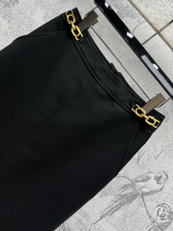 LV 25 Long Skirt Logo Black Polyamide Wool