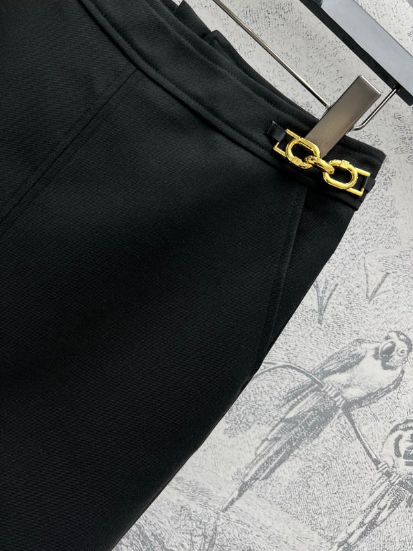 LV 25 Long Skirt Logo Black Polyamide Wool