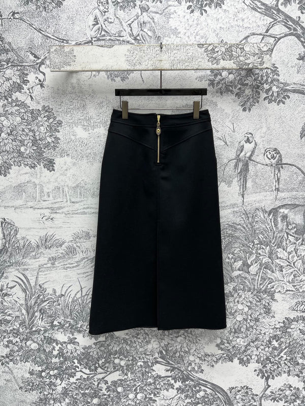 LV 25 Long Skirt Logo Black Polyamide Wool