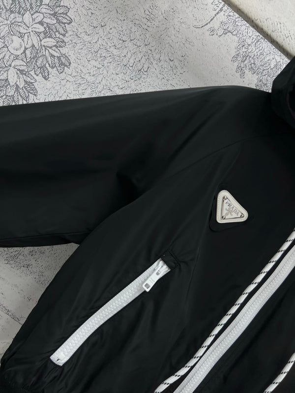 Prada 25 Hooded Triangle Logo Jacket Black Polyester