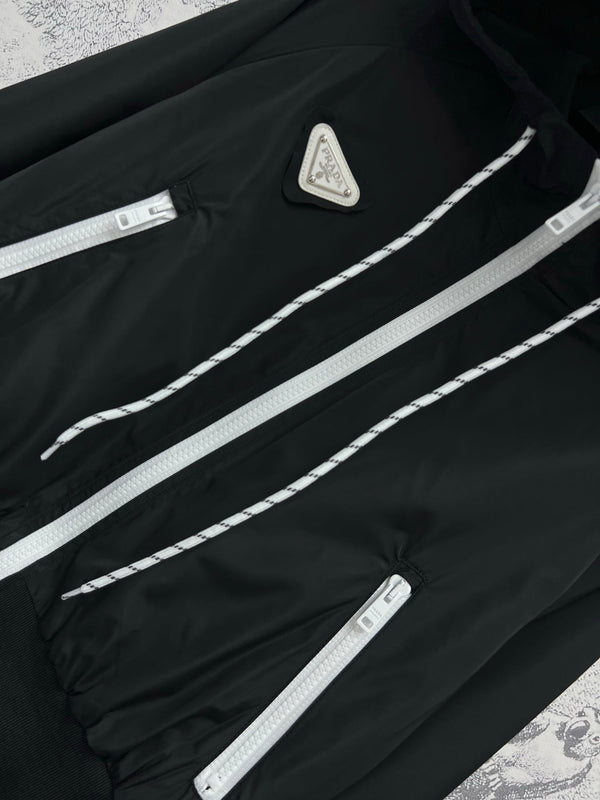 Prada 25 Hooded Triangle Logo Jacket Black Polyester