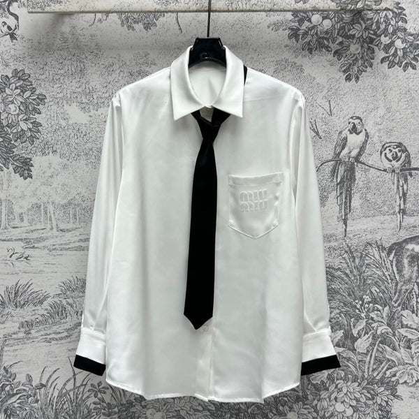 Miu Miu 25 Tie Shirt White Black Polyester