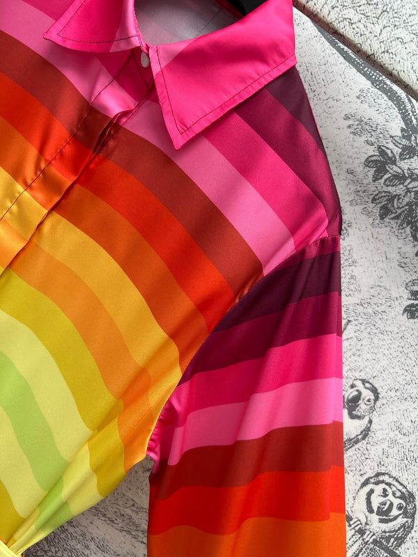 CD 25 Rainbow Stripes Shirt Dress Multicolor Polyester