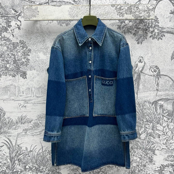 Gucci 25 Denim Shirt Dress Blue Cotton
