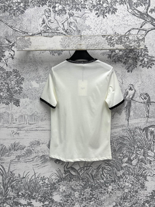 Celine 25 Embroidered Logo T-shirt White mix Black Cotton Polyester
