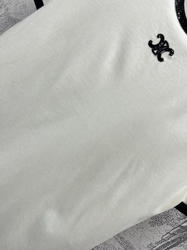 Celine 25 Embroidered Logo T-shirt White mix Black Cotton Polyester