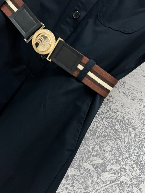 Miu Miu 25 Belt Decorated Denim Dress Black Cotton