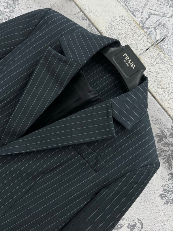 Prada 25 Striped Suit Jacket Black cotton