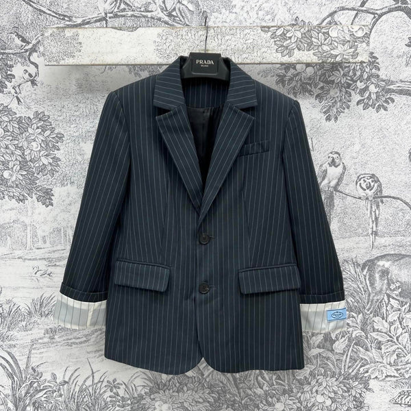 Prada 25 Striped Suit Jacket Black cotton