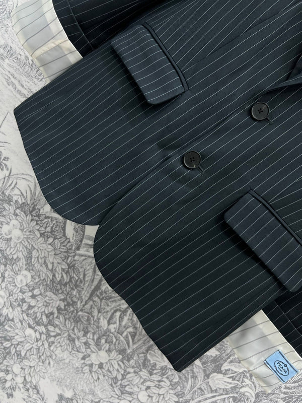 Prada 25 Striped Suit Jacket Black cotton