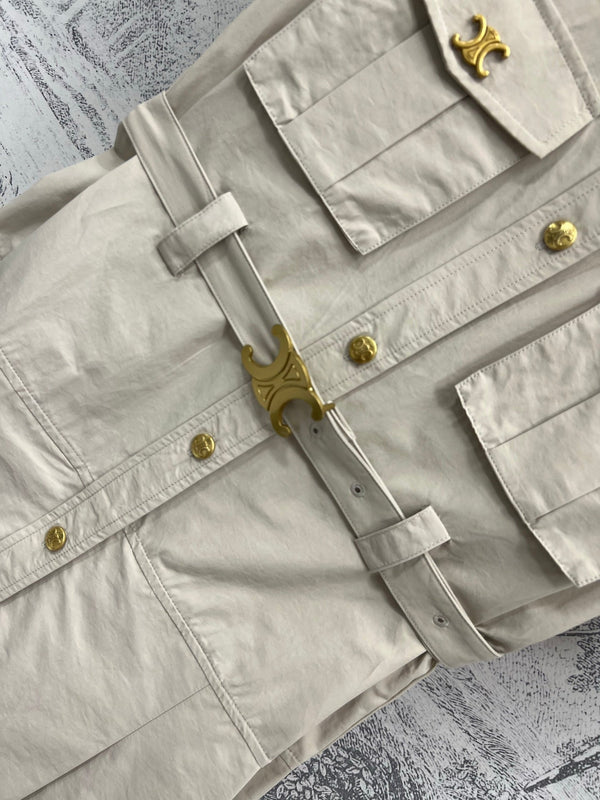 Celine 25 Short-sleeved Shirt Dress Beige Cotton