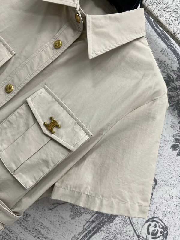 Celine 25 Short-sleeved Shirt Dress Beige Cotton