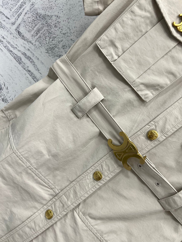 Celine 25 Short-sleeved Shirt Dress Beige Cotton