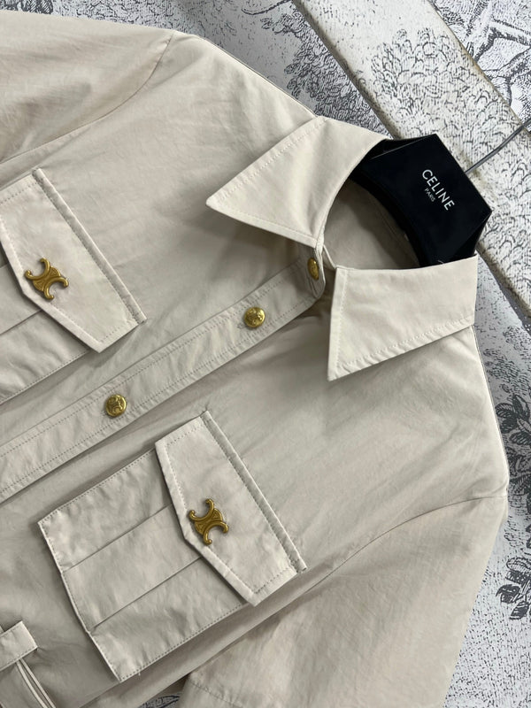 Celine 25 Short-sleeved Shirt Dress Beige Cotton