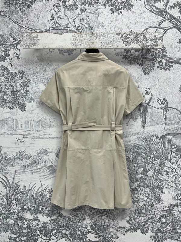 Celine 25 Short-sleeved Shirt Dress Beige Cotton