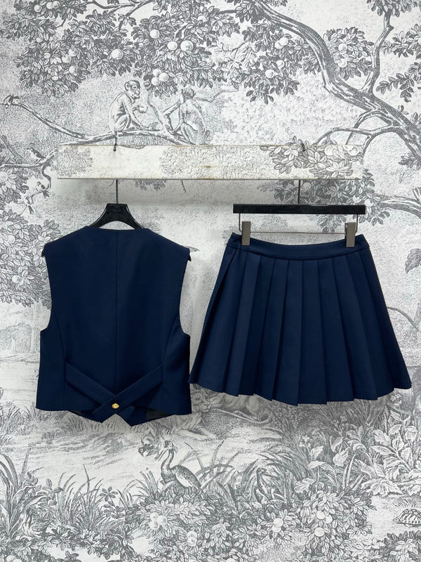 LV 25 Slight Waist Design Set Vest Blue Polyester