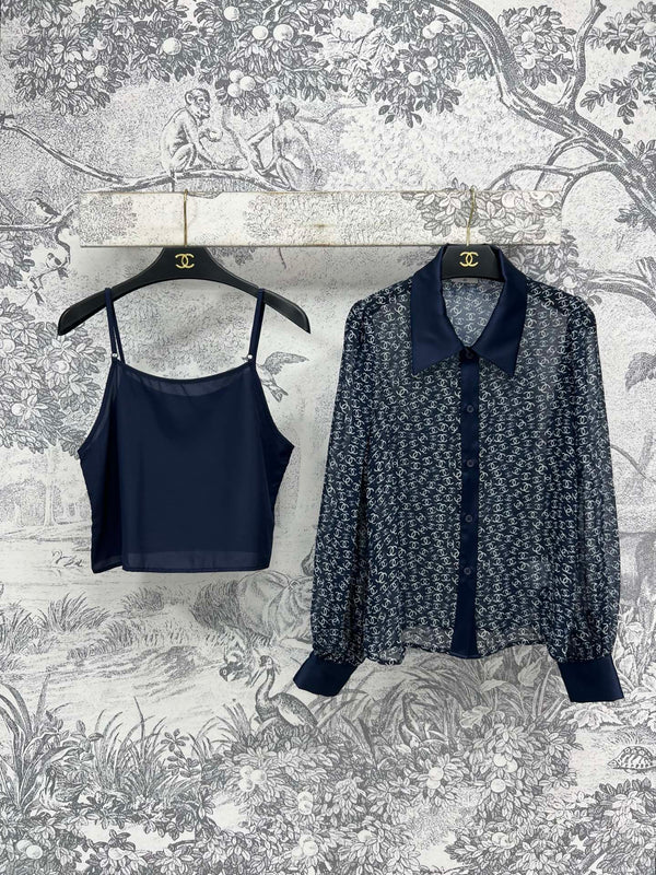 CC 25 Full-printed Logo Two-piece Shirt Dark Blue Polyester Fiber