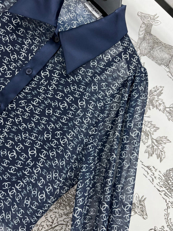 CC 25 Full-printed Logo Two-piece Shirt Dark Blue Polyester Fiber