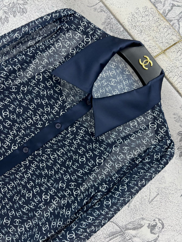 CC 25 Full-printed Logo Two-piece Shirt Dark Blue Polyester Fiber