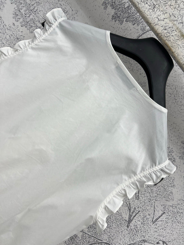 CD 25 Lace Sleeveless Shirt White Cotton