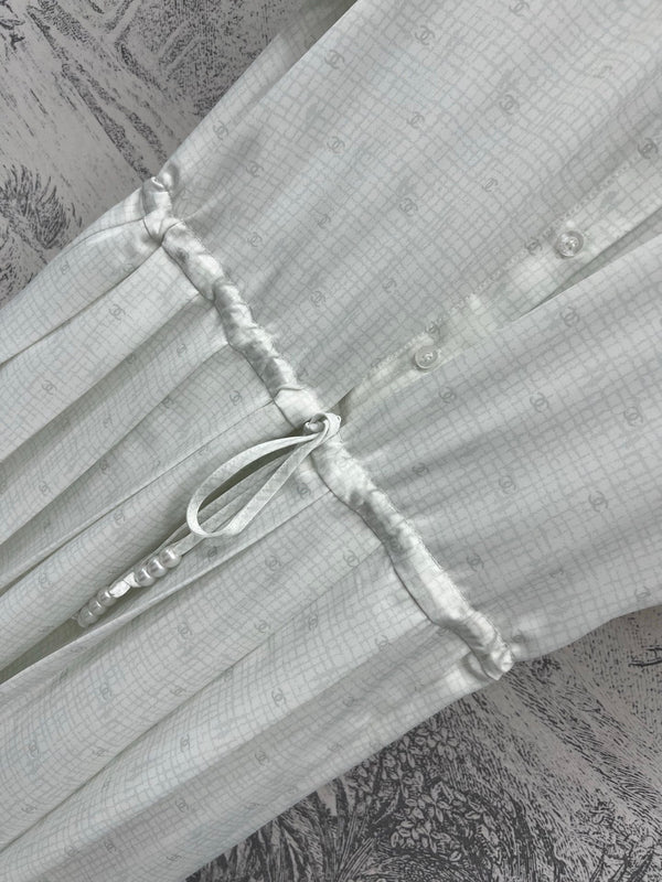 CC 25 Logo Plaid Short-sleeved Dress White Polyester Fiber