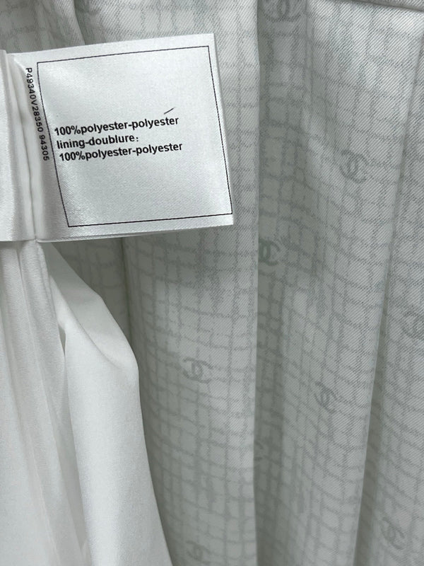 CC 25 Logo Plaid Short-sleeved Dress White Polyester Fiber