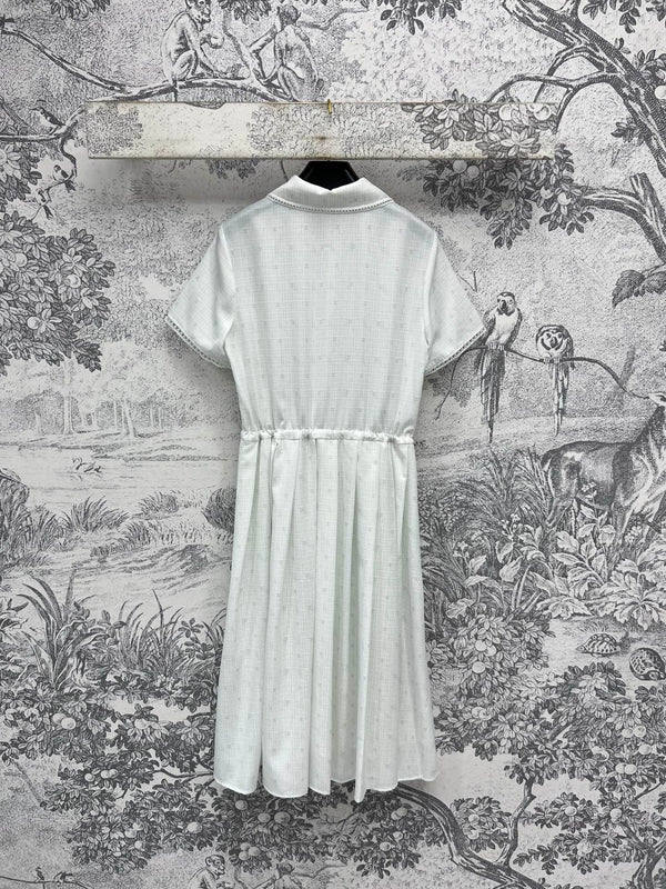 CC 25 Logo Plaid Short-sleeved Dress White Polyester Fiber